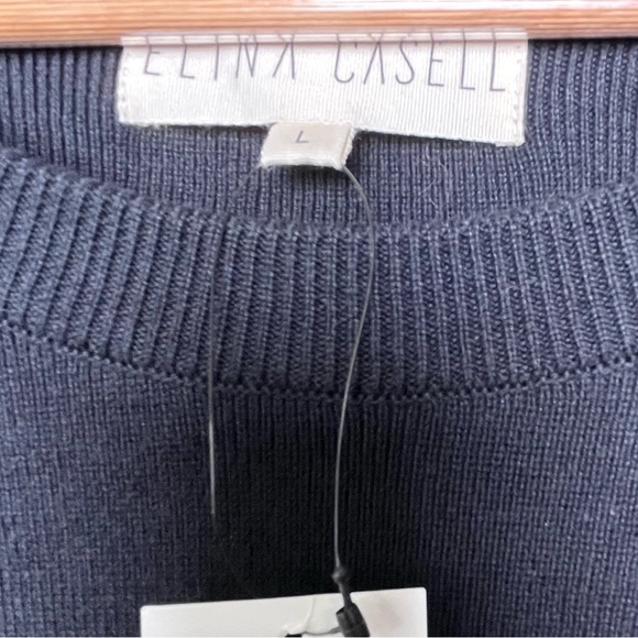 Elina Casell NEW Women’s Size Large Black Knit Cotton pullover Sweater 3-button - Picture 2 of 5